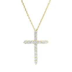 Collier Kreuz 750 Gelbgold 15 Brillanten 0,62ct F-SI 1 Brillant 0,1ct F-SI L:45,7cm