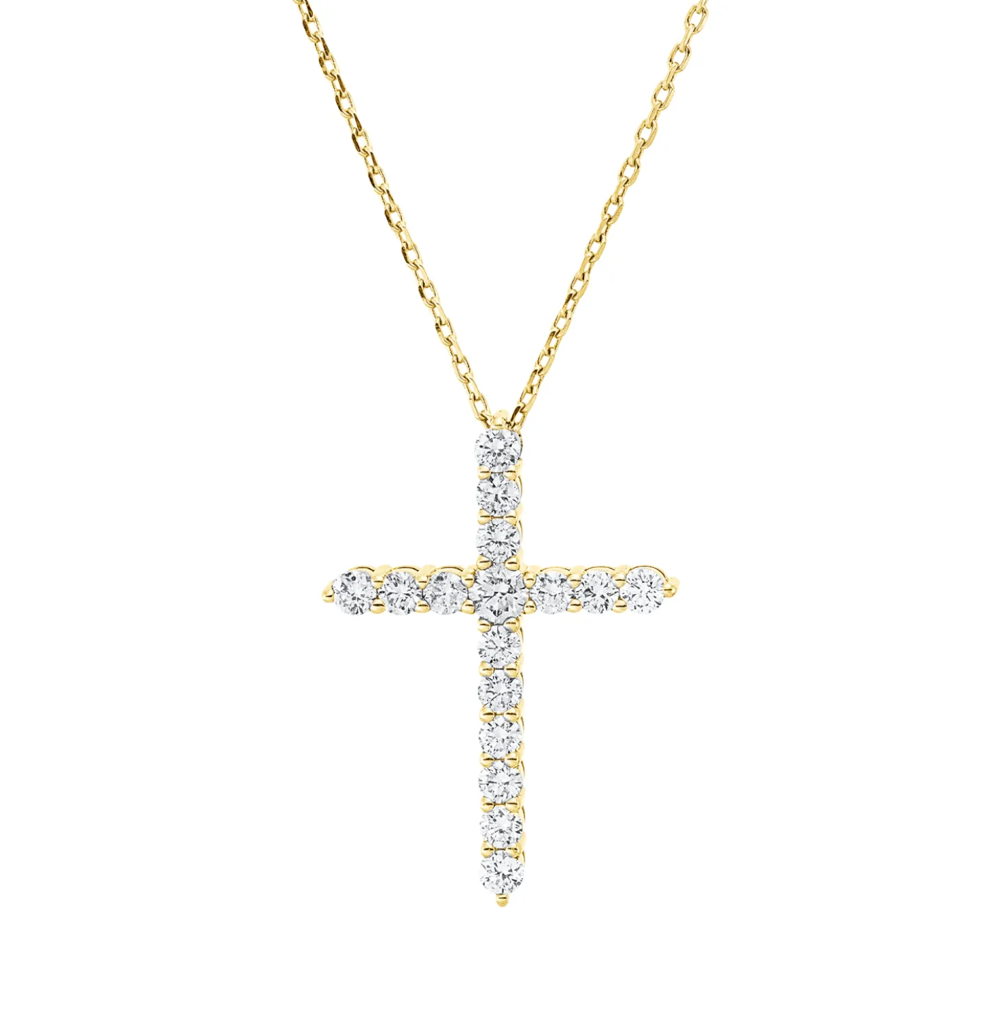 Collier Kreuz 750 Gelbgold 15 Brillanten 0,62ct F-SI 1 Brillant 0,1ct F-SI L:45,7cm