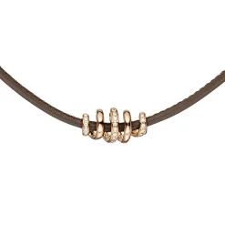 Collier Leder taupe mit Spirale 47 Diamanten 0.33Ct W/SI 585 Gold Rotgold 45cm