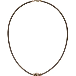 Collier Leder taupe mit Spirale 47 Diamanten 0.33Ct W/SI 585 Gold Rotgold 45cm