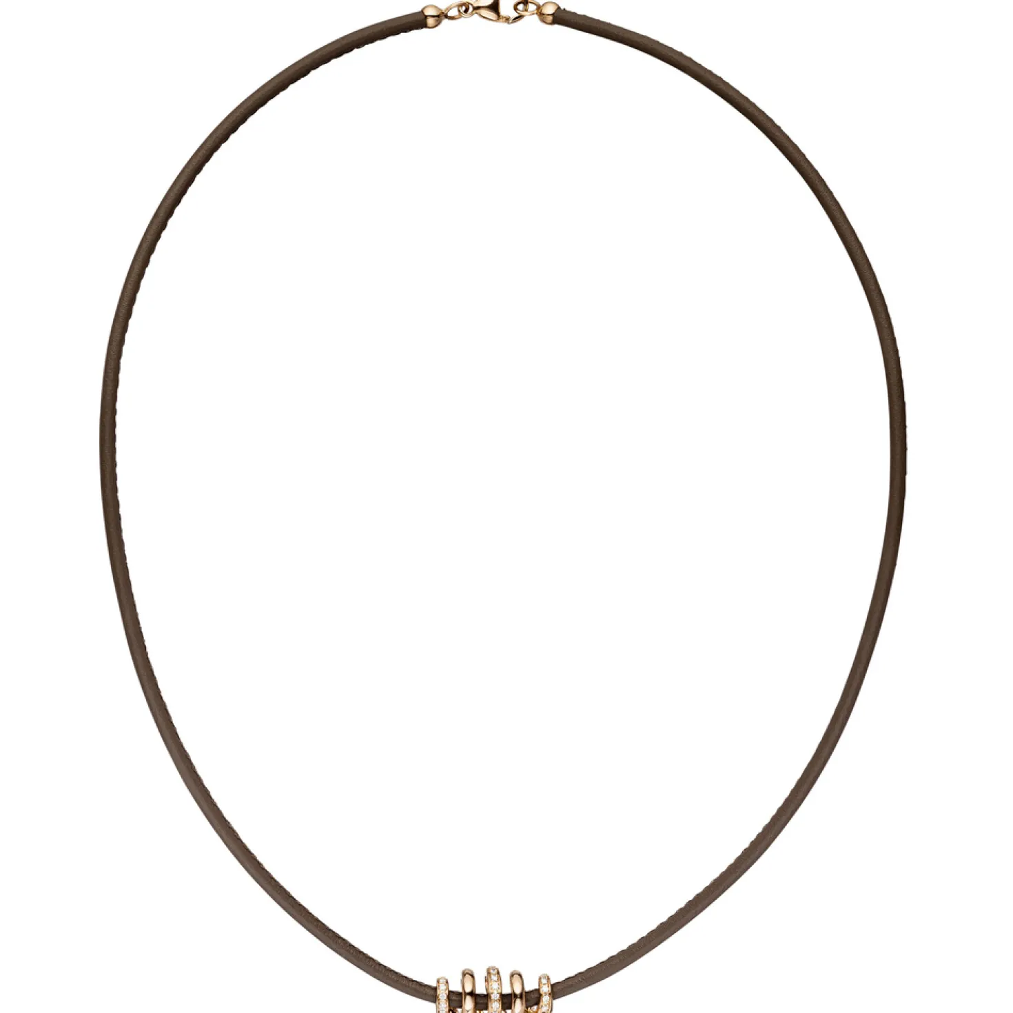 Collier Leder taupe mit Spirale 47 Diamanten 0.33Ct W/SI 585 Gold Rotgold 45cm