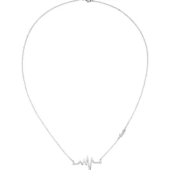Collier mit Anhänger Herzschlag Diagramm Love 925 Silber 16 Zirkonia 45cm Damen