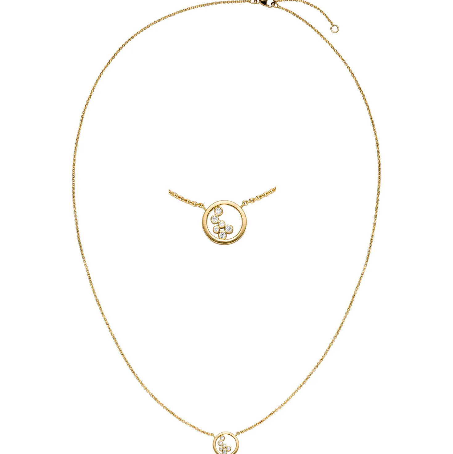 Collier mit Anhänger Kreis 750 Gold Gelbgold 6 Diamanten 0,042 Ct. 42-45cm