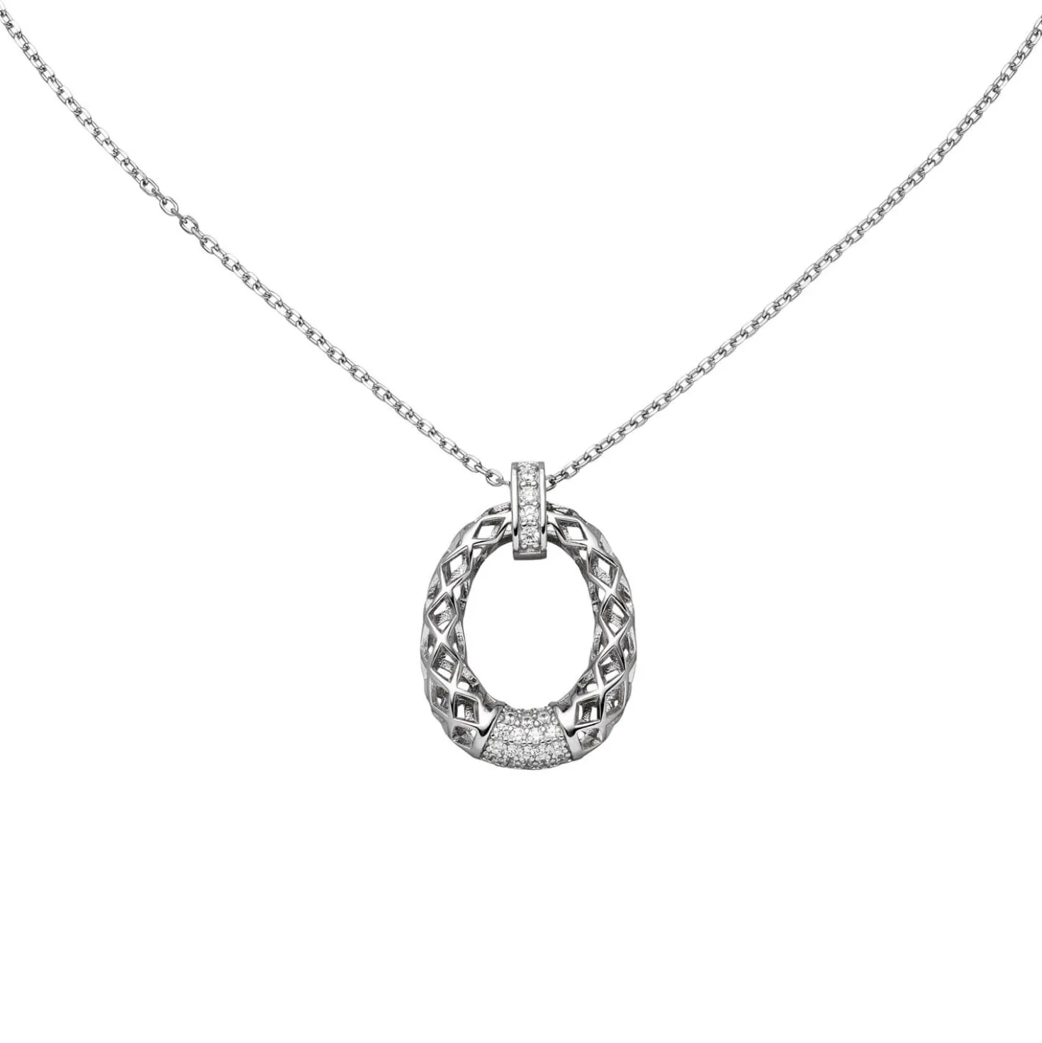 Collier mit 24 Zirkonia weiß 925 Silber Halskette 45cm Anhänger Netz-Muster
