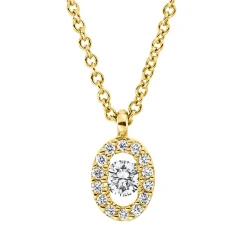 Collier Oval aus 750 Gold Gelbgold 15 Brillanten 0,1ct TW-SI L:42cm