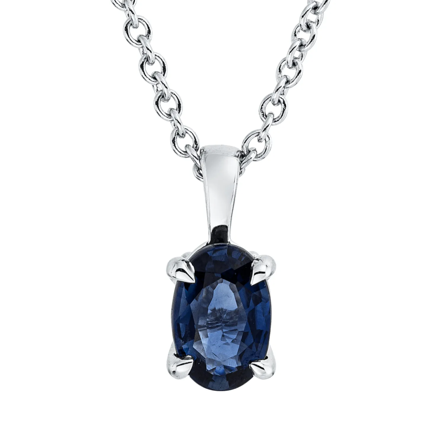Collier Oval aus 750 Gold Weißgold Saphir 0,56ct blau L:45cm