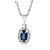 Collier Oval aus 750 Weißgold Saphir 0,27ct blau 14 Brillanten 0,07ct TW-SI L:45cm