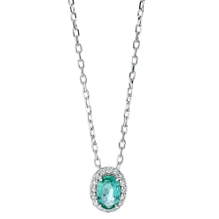 Collier Oval 750 Weißgold Smaragd 0,4ct grün 16 Brillanten 0,07ct TW-SI L:45,7cm