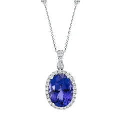 Collier Oval 750 Weißgold Tansanit 8,44ct blau 38 Brillanten 0,62ct TW-SI L:45,7cm