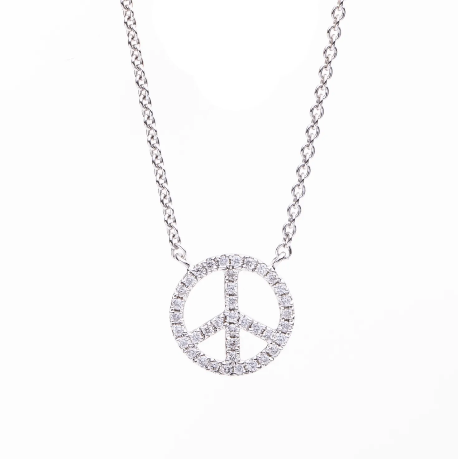 Collier Peace aus 750 Gold Weißgold 39 Brillanten 0,13ct TW-SI