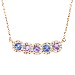 Collier 750 Rotgold 5 Saphire 0,54ct mehrfarbig 52 Brillanten 0,2ct TW-SI L:45cm