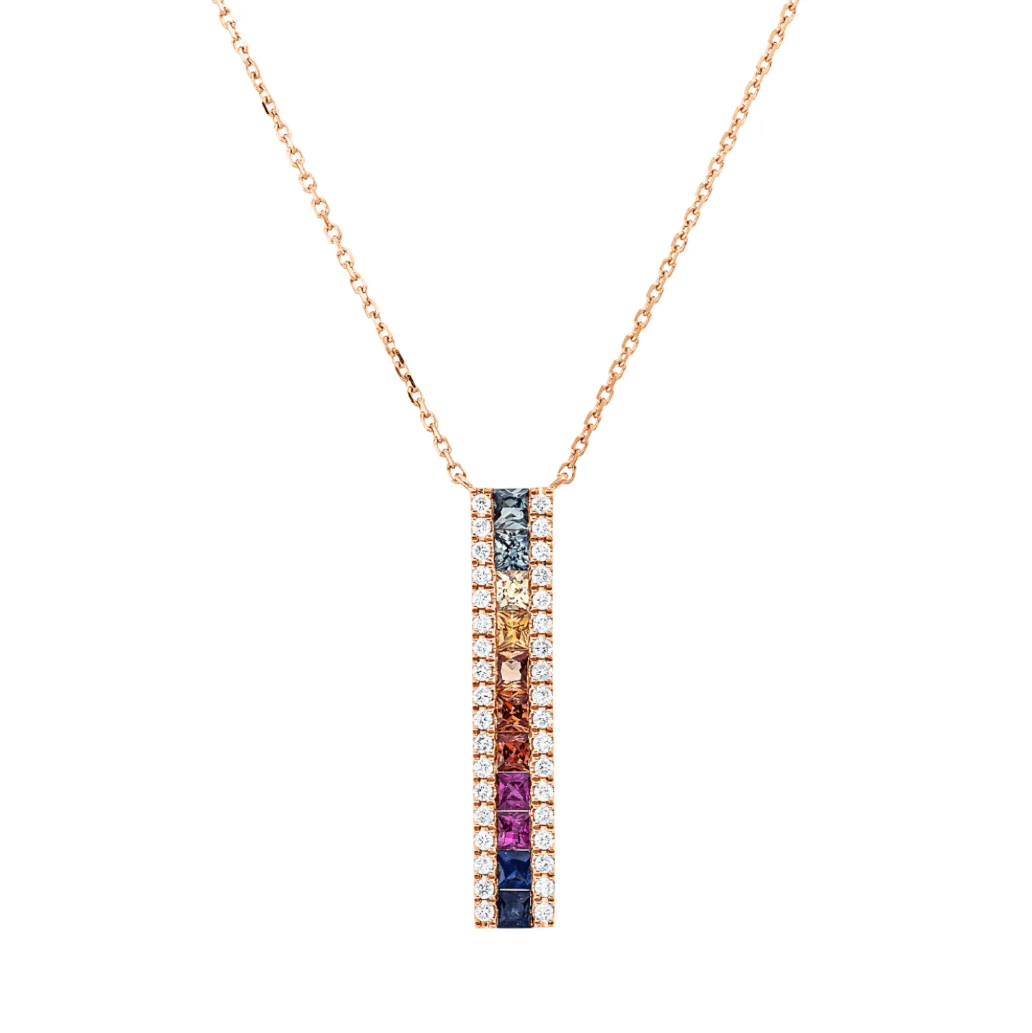 Collier 750 Rotgold 11 Saphire 0,66ct mehrfarbig 36 Brillanten 0,14ct TW-SI L:45cm