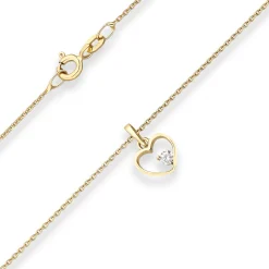 Collier Rund-Ankerkette Herz mit weißem Zirkonia aus 585 Gold Gelbgold 42cm