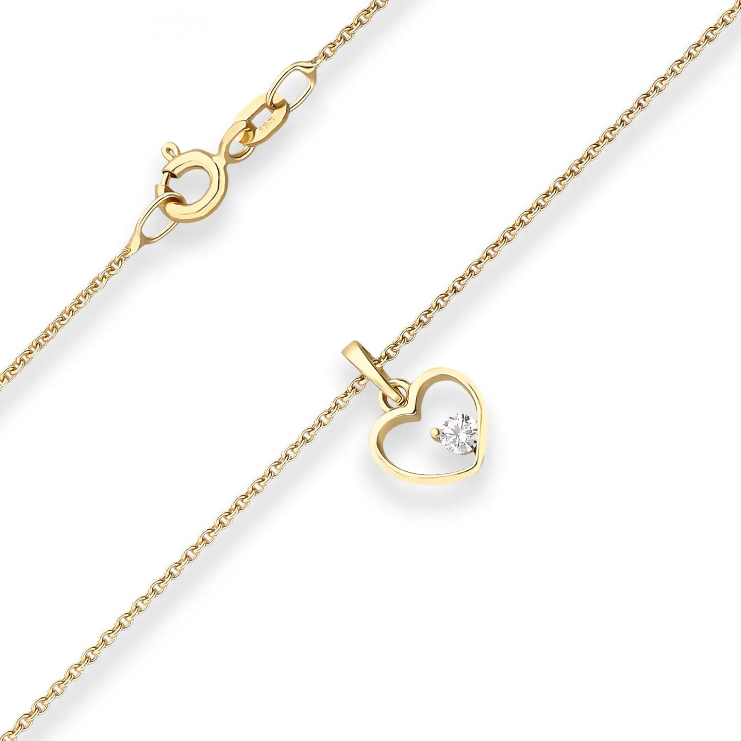 Collier Rund-Ankerkette Herz mit weißem Zirkonia aus 585 Gold Gelbgold 42cm