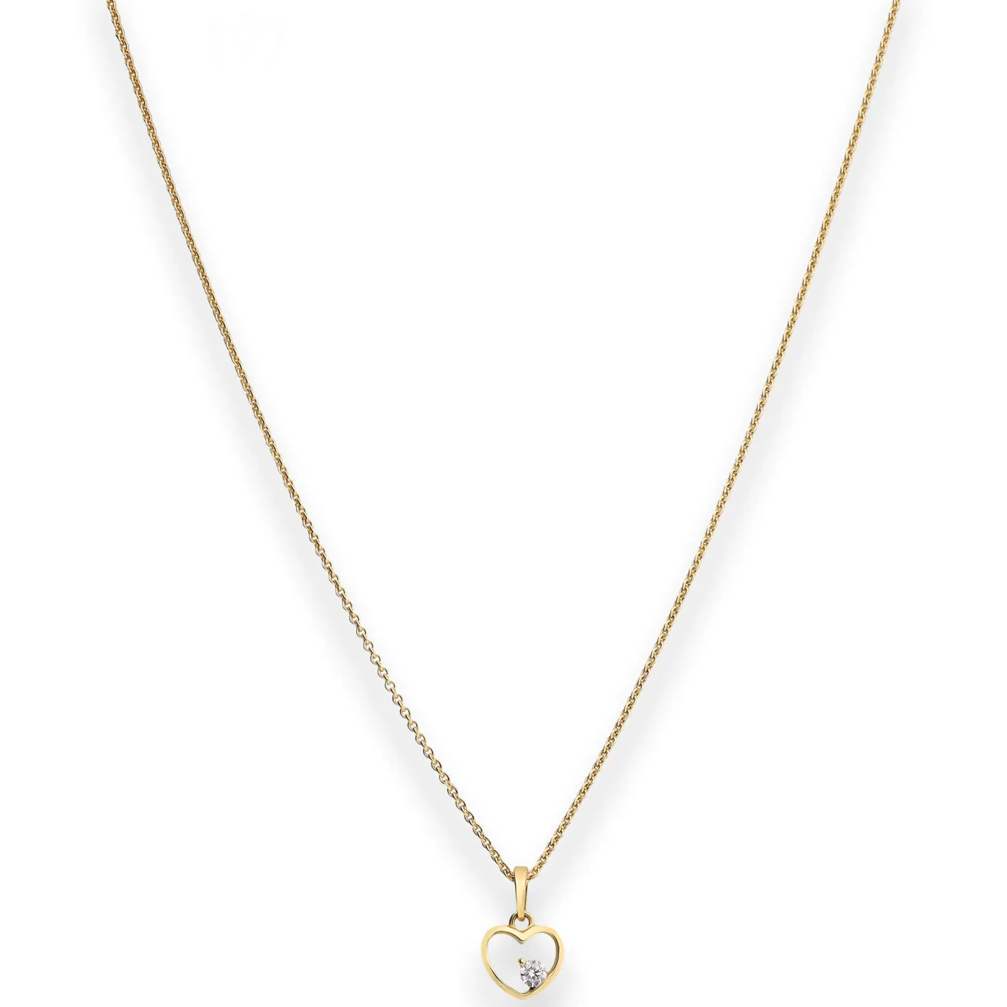 Collier Rund-Ankerkette Herz mit weißem Zirkonia aus 585 Gold Gelbgold 42cm