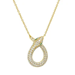 Collier Schlange 750 Gelbgold 2 Tsavorithe 0,08ct grün 106 Brillanten 0,66ct F-VSI