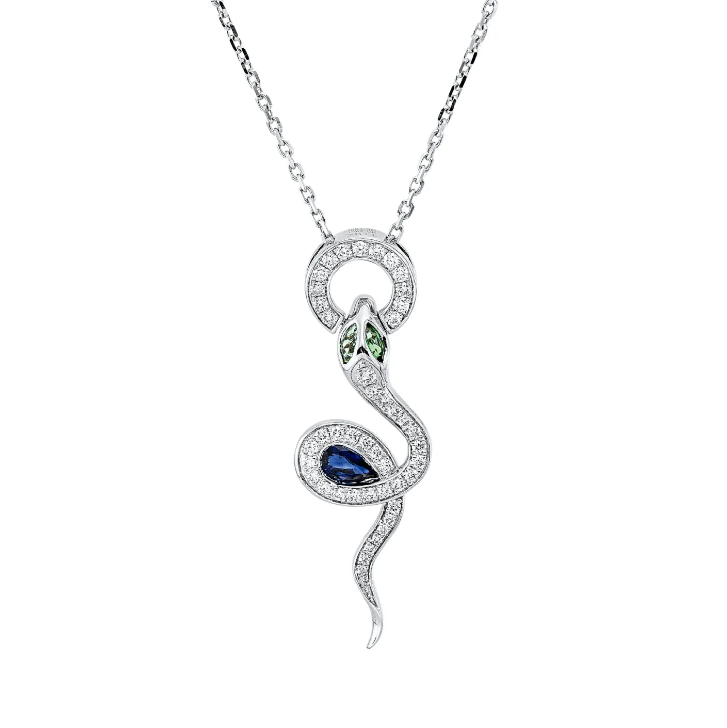 Collier Schlange 750 Weißgold 3 Tsavorithe 0,36ct grün 45 Brillanten 0,29ct F-VSI