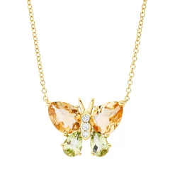 Collier Schmetterling 750 Gelbgold 4 Peridote 2,9ct grün 3 Brillanten 0,05ct TW-SI