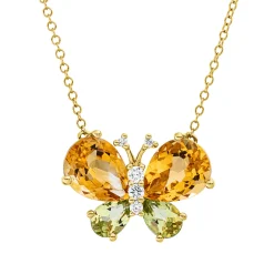 Collier Schmetterling 750 Gelbgold 4 Peridote 4,1ct grün 5 Brillanten 0,1ct TW-SI