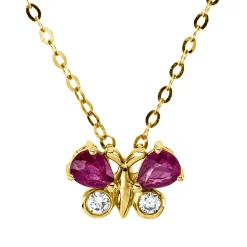 Collier Schmetterling 750 Gelbgold 2 Rubine 0,39ct rot 2 Brillanten 0,05ct F-VSI