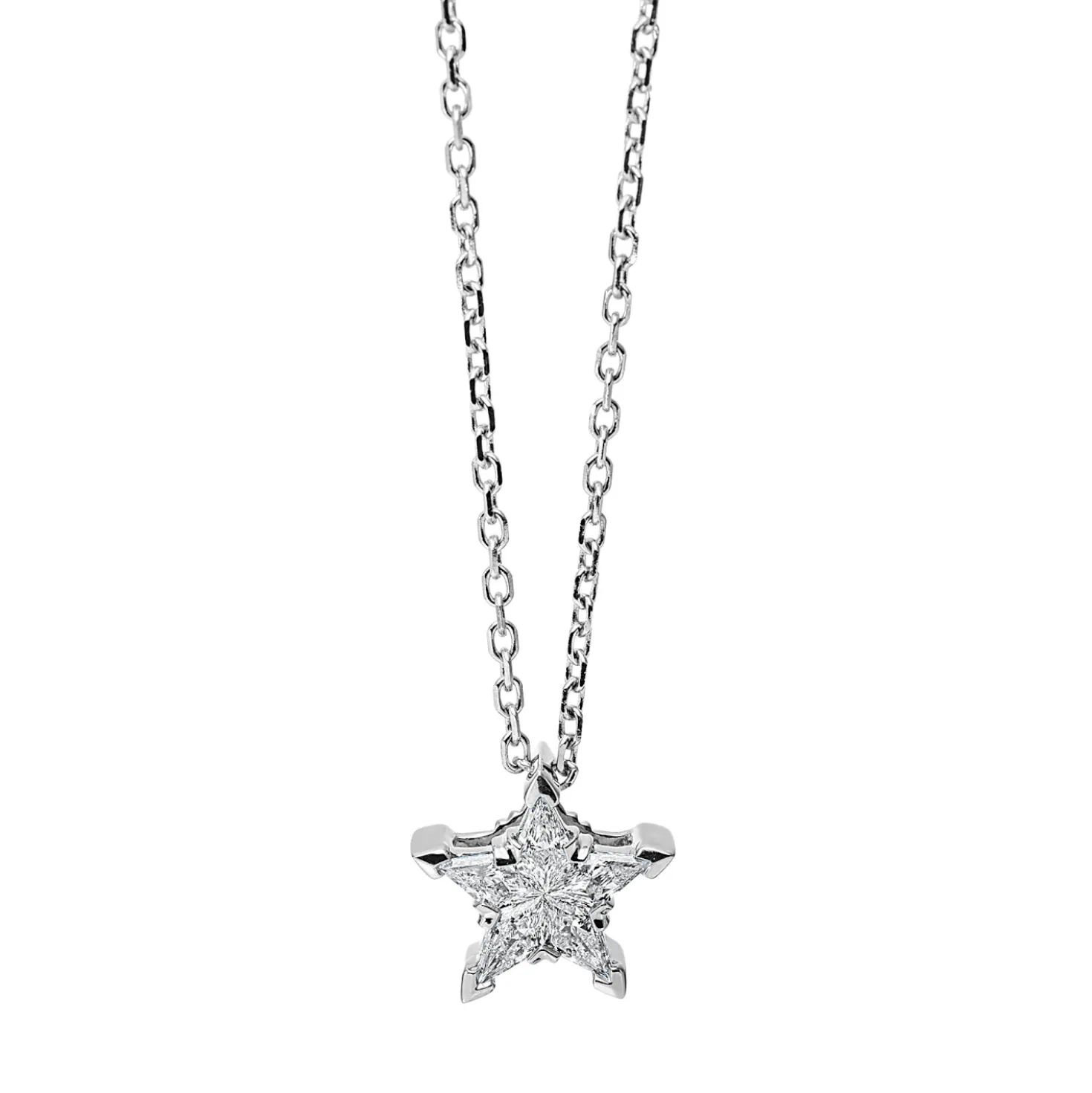 Collier Stern aus 750 Weißgold 5 Diamanten Fanatsy-Schliff 0,26ct F-vsi/si L:42cm