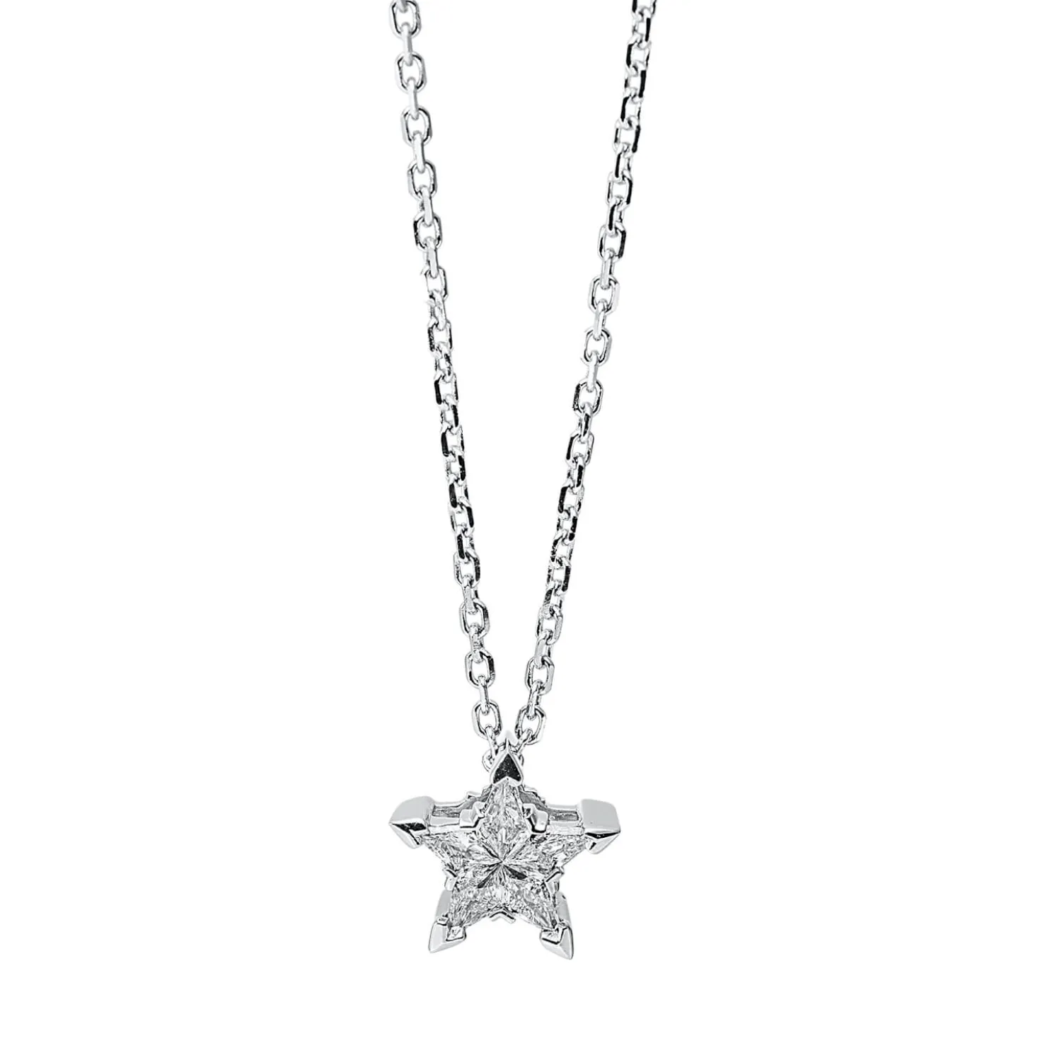 Collier Stern 750 Weißgold 5 Diamanten Triangel-Sonderschliff 0,16ct F-VVS L:42cm