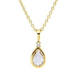 Collier Tropfen aus 750 Gelbgold Amethyst 0,4ct grün Brillant 0,02ct TW-SI L:45cm