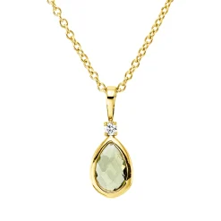 Collier Tropfen aus 750 Gelbgold Peridot 0,36ct Brillant 0,02ct TW-SI L:45cm