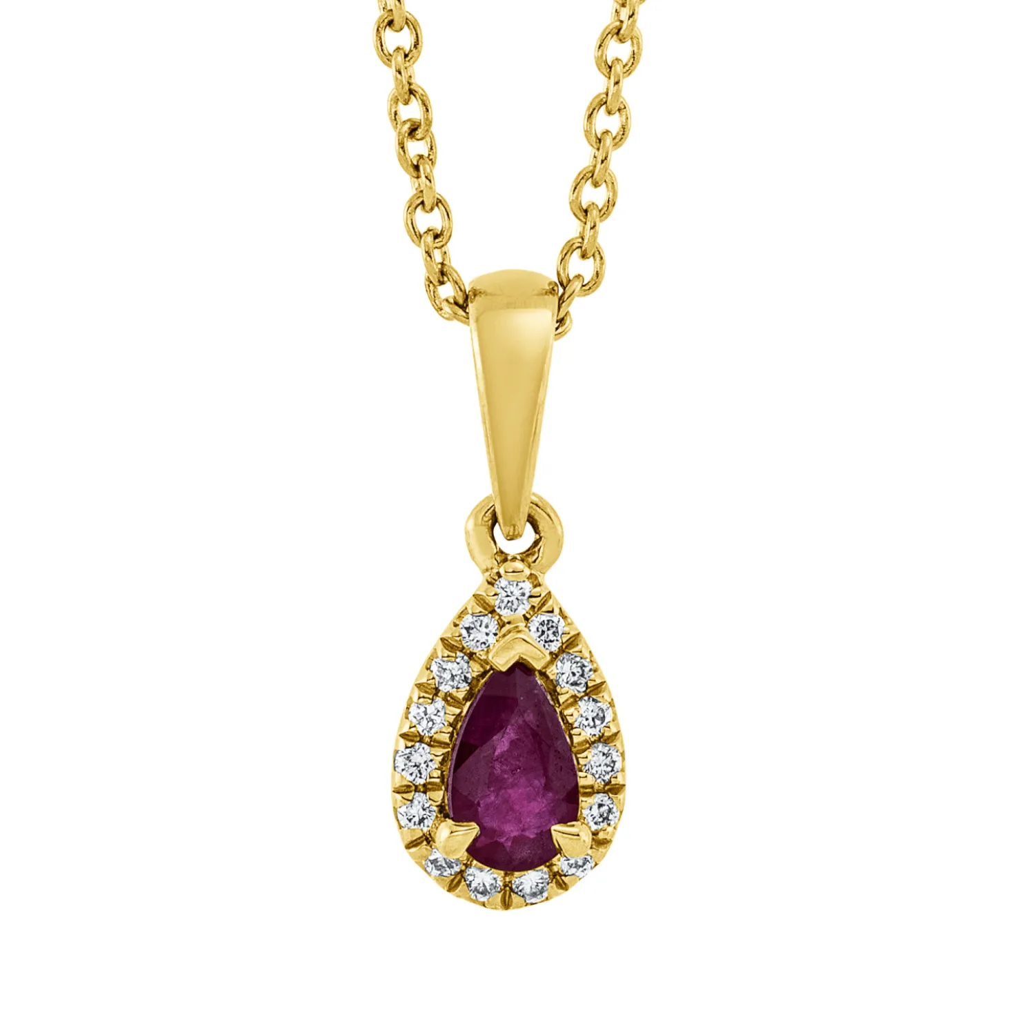 Collier Tropfen aus 750 Gelbgold Rubin 0,26ct rot 15 Brillanten 0,06ct TW-SI L:45cm