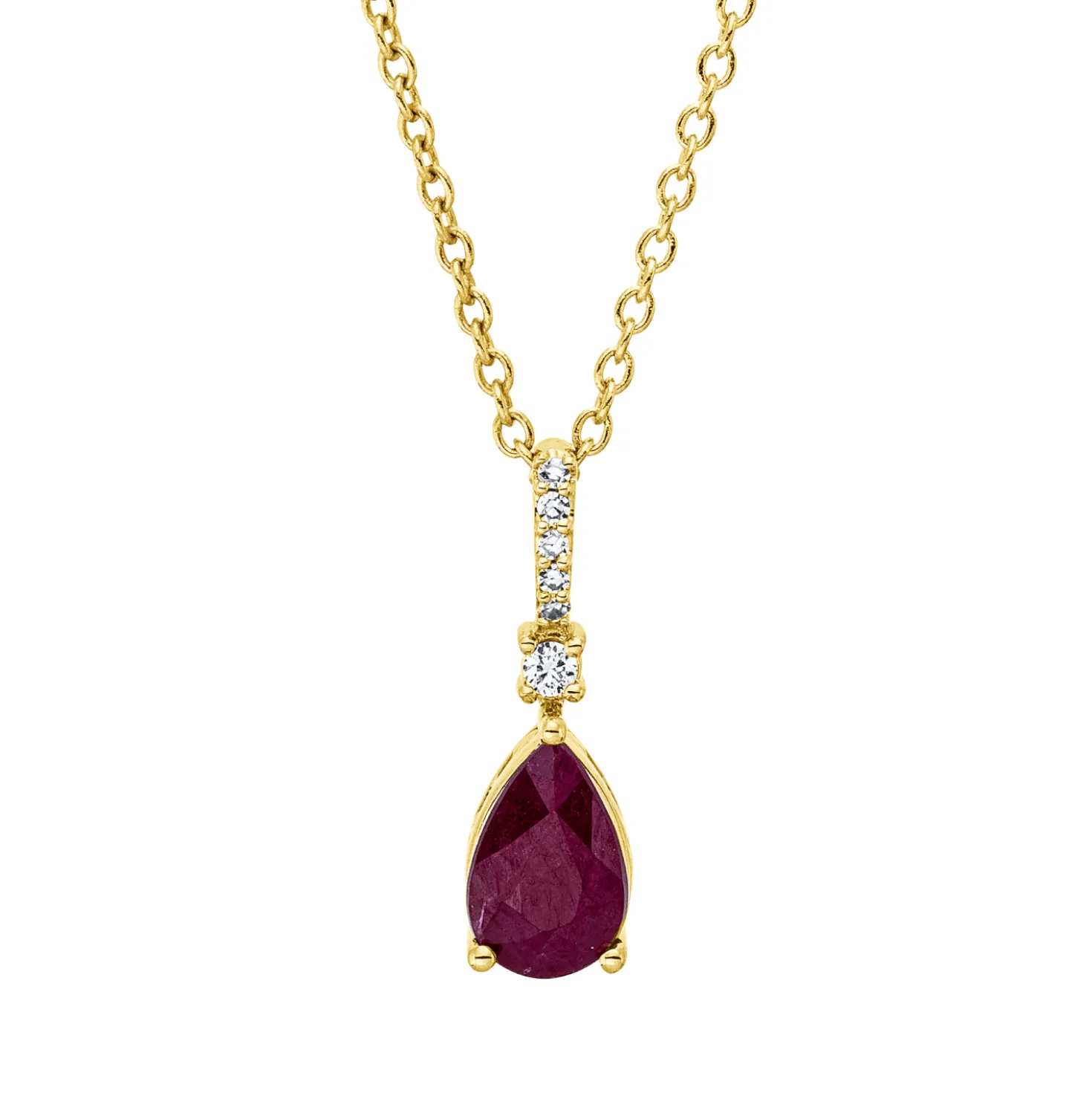 Collier Tropfen aus 750 Gelbgold Rubin 0,53ct rot 6 Diamanten 0,03ct TW-SI L:45cm