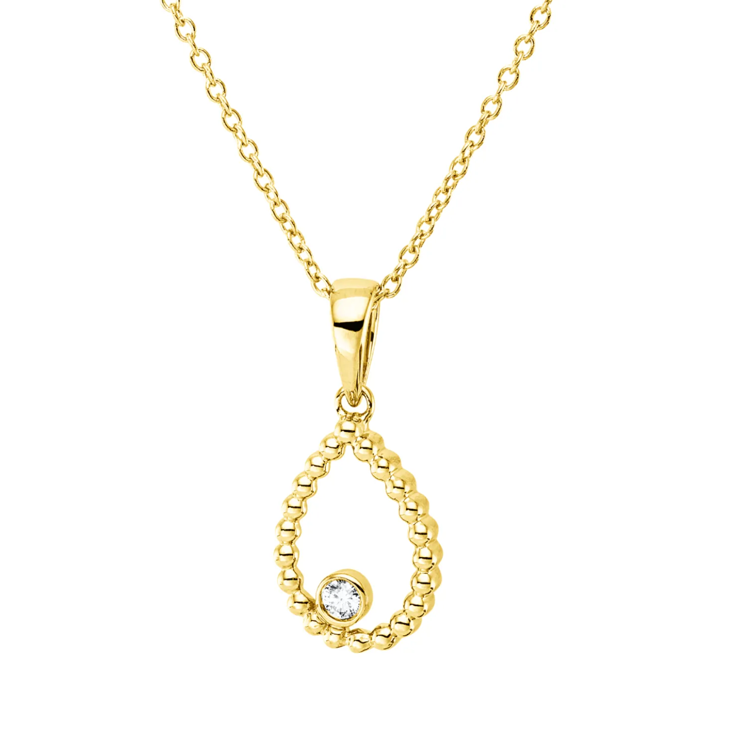 Collier Tropfen aus 750 Gold Gelbgold Brillant 0,03ct TW-SI L:45cm Zarge