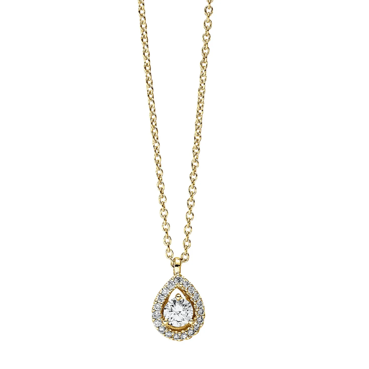 Collier Tropfen aus 750 Gold Gelbgold 20 Brillanten 0,18ct TW-SI L:42cm