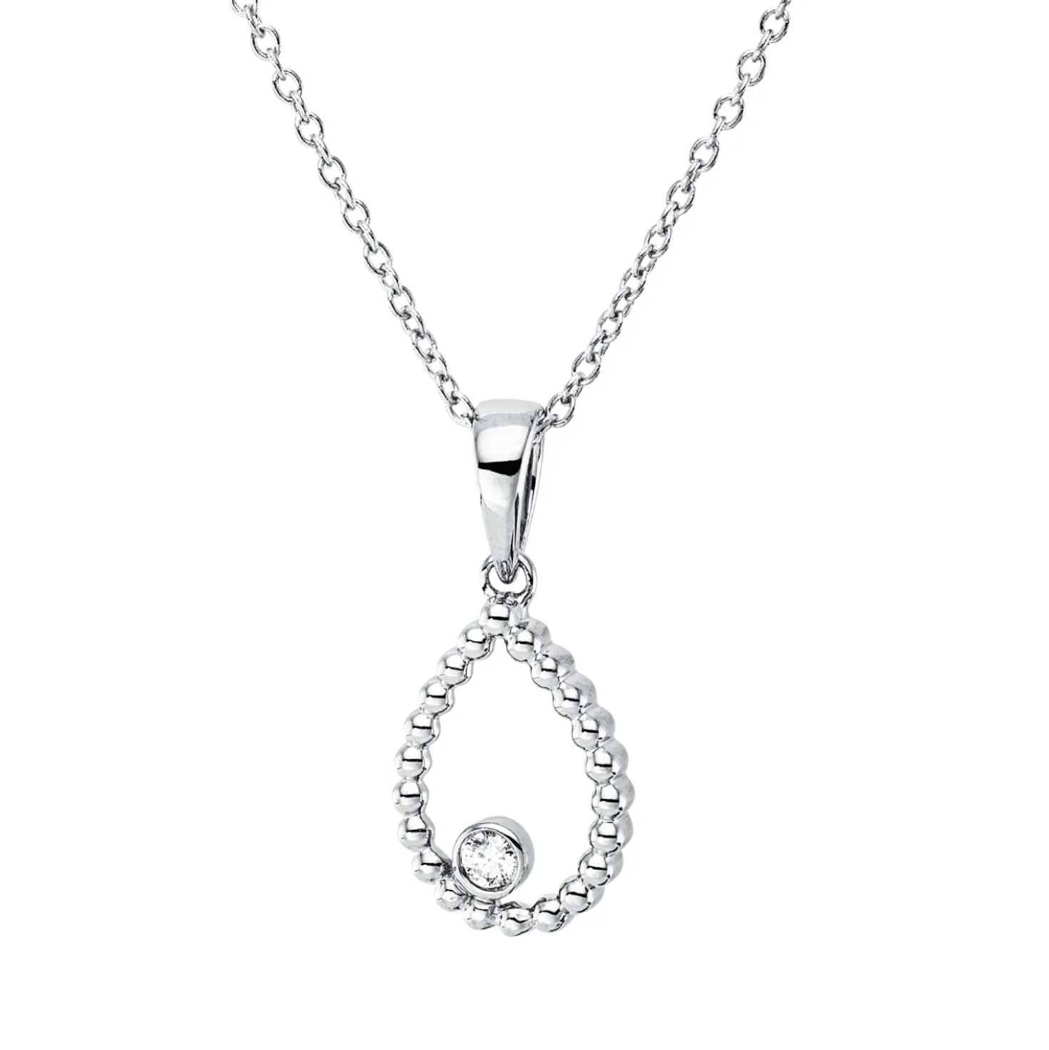 Collier Tropfen aus 750 Gold Weißgold Brillant 0,03ct TW-SI L:45cm Zarge