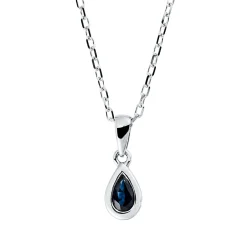 Collier Tropfen aus 750 Gold Weißgold Saphir 0,24ct blau L:45cm