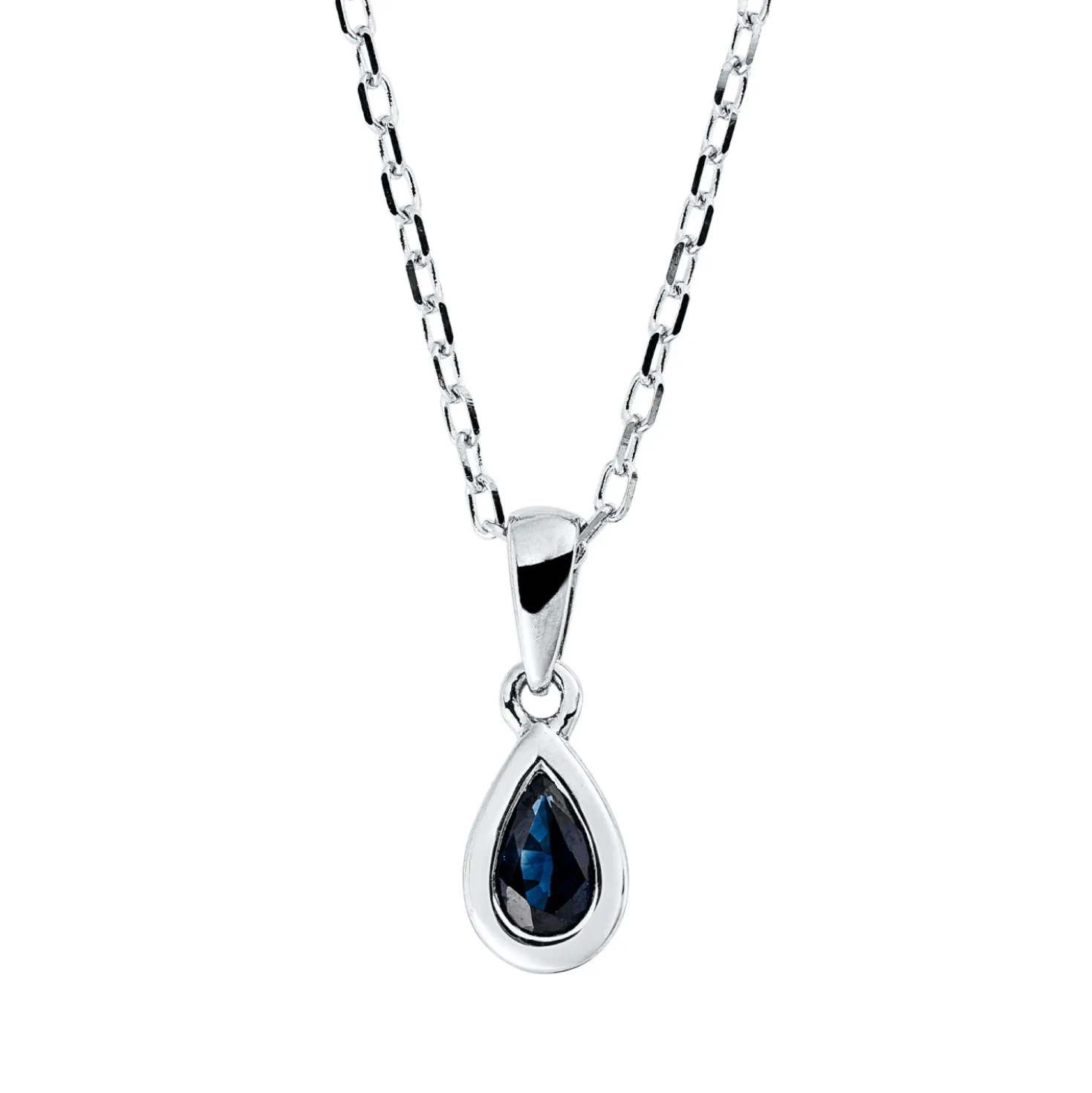 Collier Tropfen aus 750 Gold Weißgold Saphir 0,24ct blau L:45cm