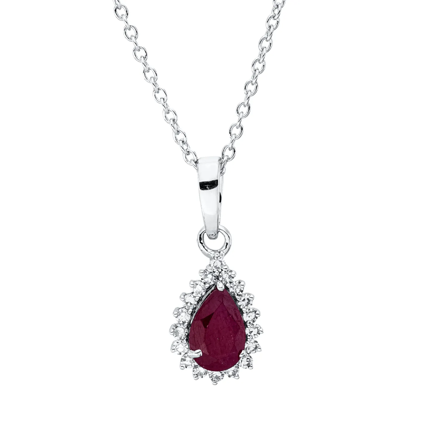 Collier Tropfen aus 750 Weißgold Rubin 0,46ct rot 18 Diamanten 0,09ct TW-SI L:45cm