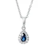 Collier Tropfen aus 750 Weißgold Saphir 0,24ct blau 14 Brillanten 0,06ct TW-SI