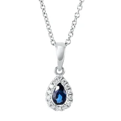Collier Tropfen aus 750 Weißgold Saphir 0,24ct blau 14 Brillanten 0,06ct TW-SI
