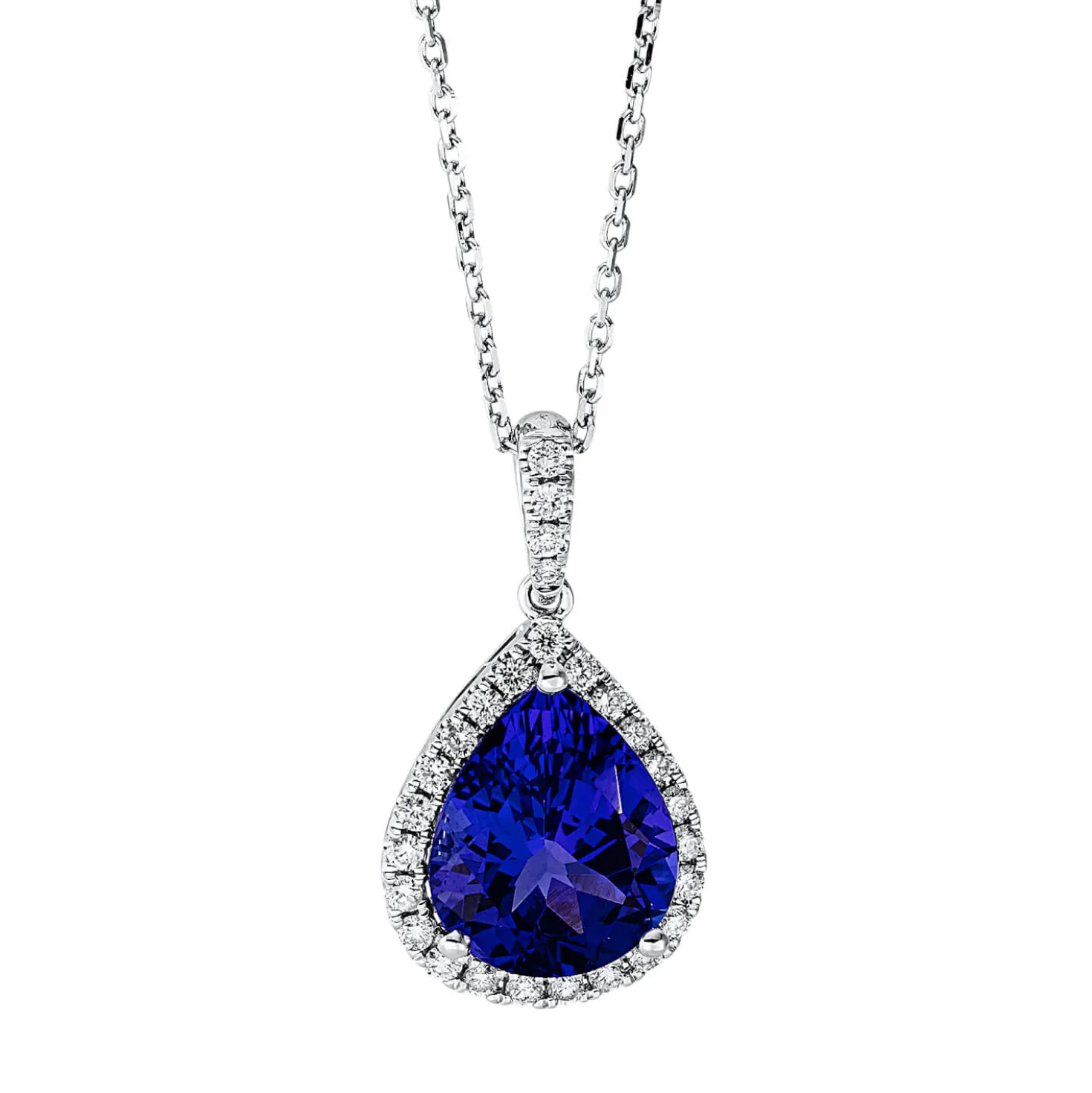 Collier Tropfen aus 750 Weißgold Tansanit 3,62ct blau 30 Brillanten 0,28ct TW-SI
