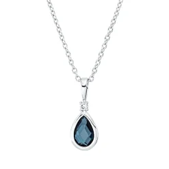 Collier Tropfen aus 750 Weißgold Topas 0,49ct London Blue Brillant 0,02ct TW-SI