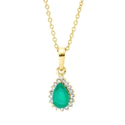 Collier Tropfen 750 Gelbgold Smaragd 0,49ct grün 18 Diamanten 0,09ct TW-SI L:45cm