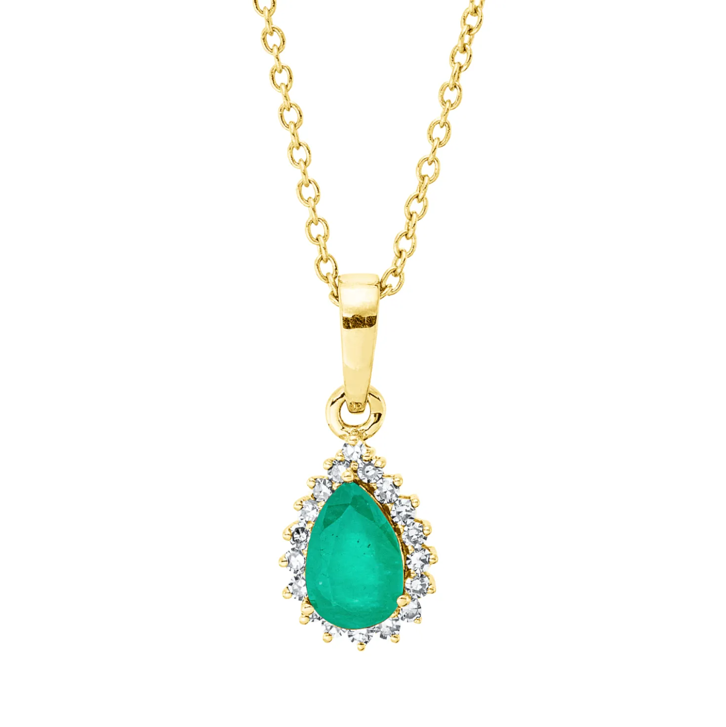 Collier Tropfen 750 Gelbgold Smaragd 0,49ct grün 18 Diamanten 0,09ct TW-SI L:45cm