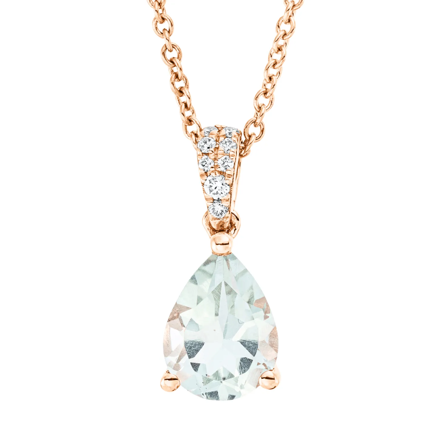 Collier Tropfen 750 Rotgold Amethyst 1,06ct grün 8 Diamanten 0,04ct TW-SI L:45cm