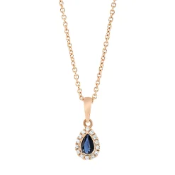 Collier Tropfen 750 Rotgold Saphir 0,22ct blau 14 Brillanten 0,06ct TW-SI L:45,7cm