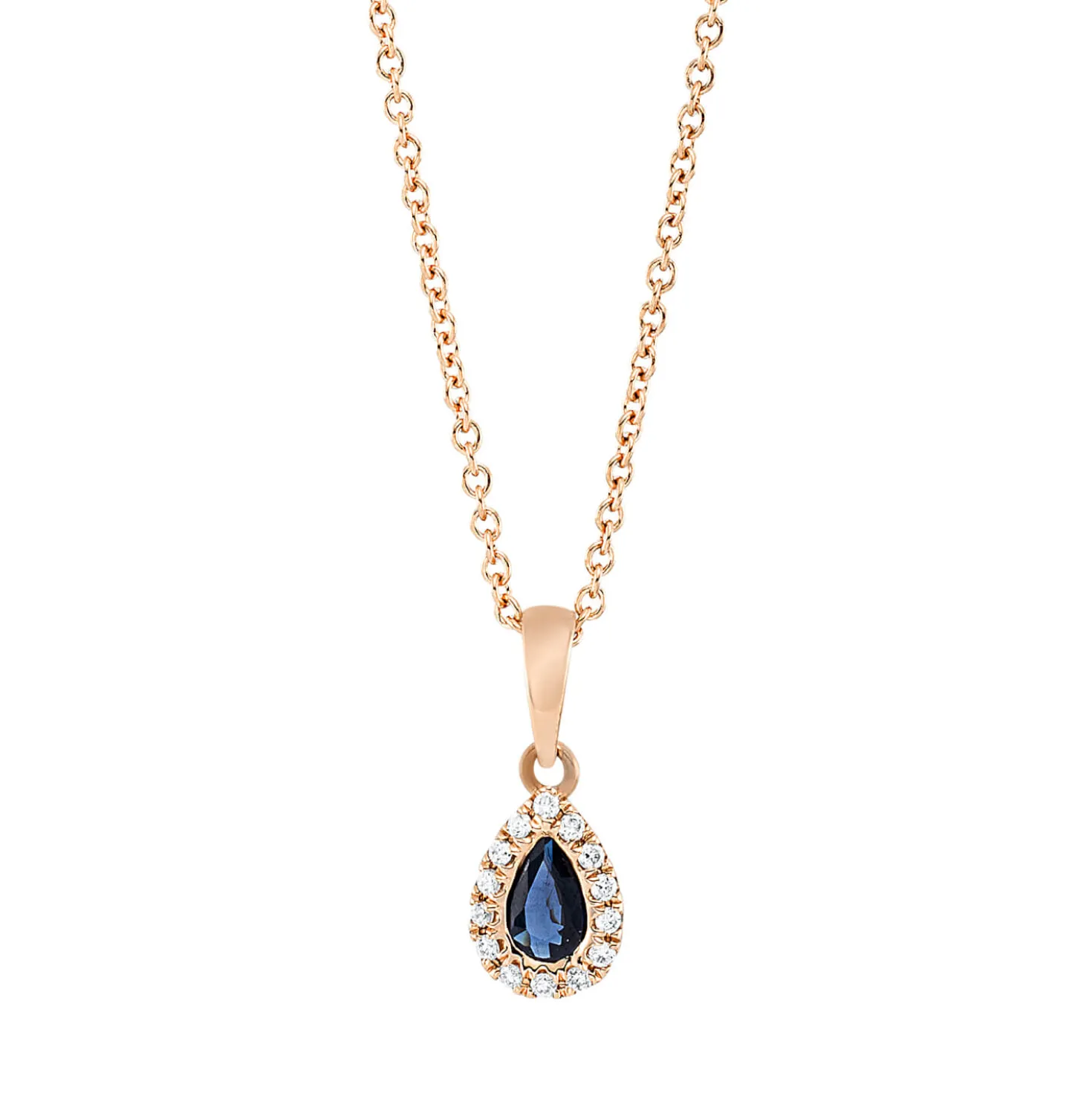 Collier Tropfen 750 Rotgold Saphir 0,22ct blau 14 Brillanten 0,06ct TW-SI L:45,7cm