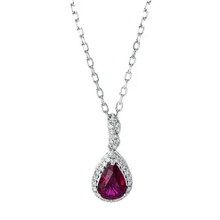 Collier Tropfen 750 Weißgold Rubin 0,75ct rot 30 Brillanten 0,09ct TW-SI L:45,7cm