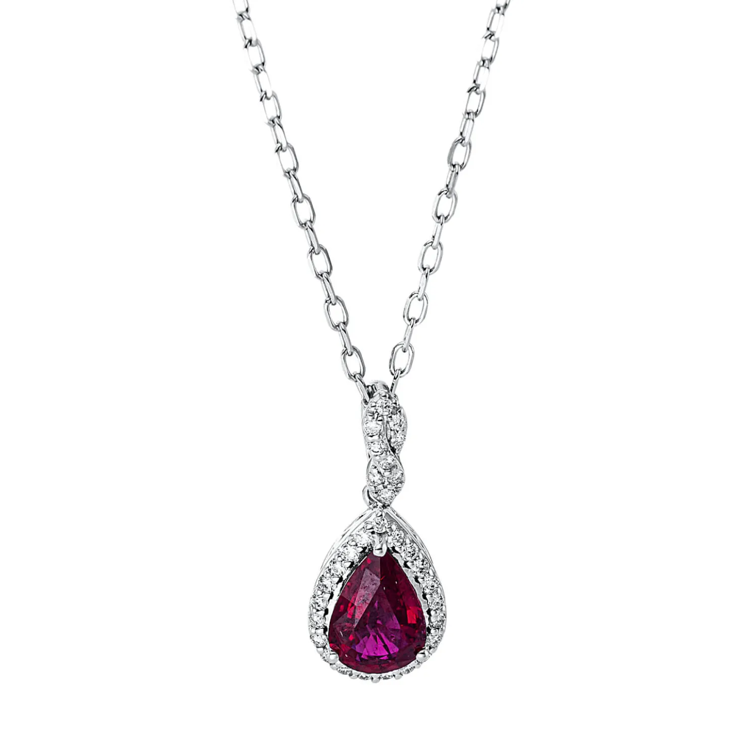 Collier Tropfen 750 Weißgold Rubin 0,75ct rot 30 Brillanten 0,09ct TW-SI L:45,7cm