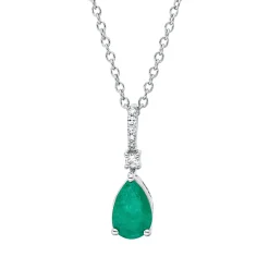Collier Tropfen 750 Weißgold Smaragd 0,46ct grün 6 Diamanten 0,03ct TW-SI L:45cm