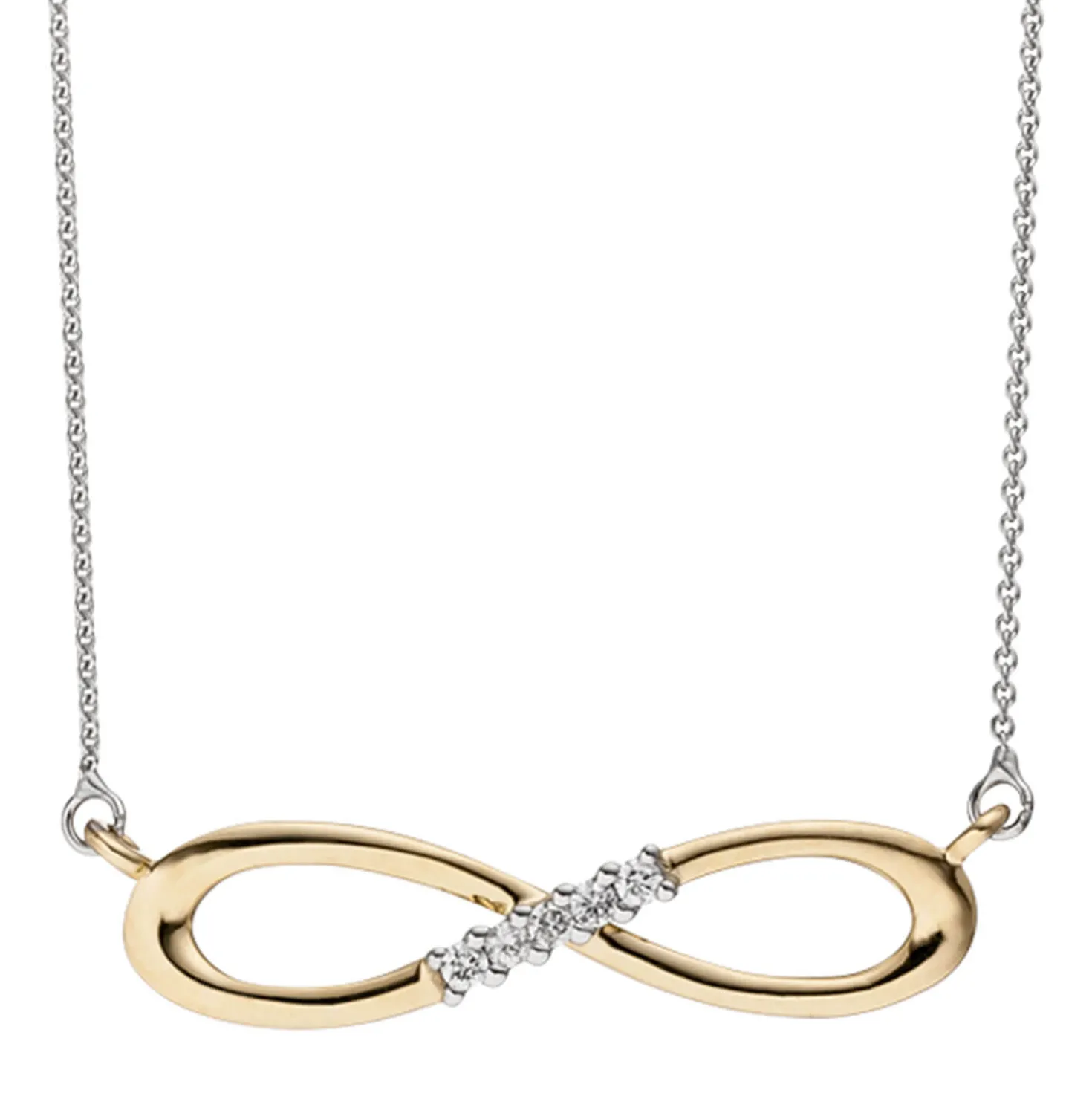 Collier Unendlichkeit Infinity Symbol 5 Diamanten 0.05Ct W/SI 585 Gold Halskette