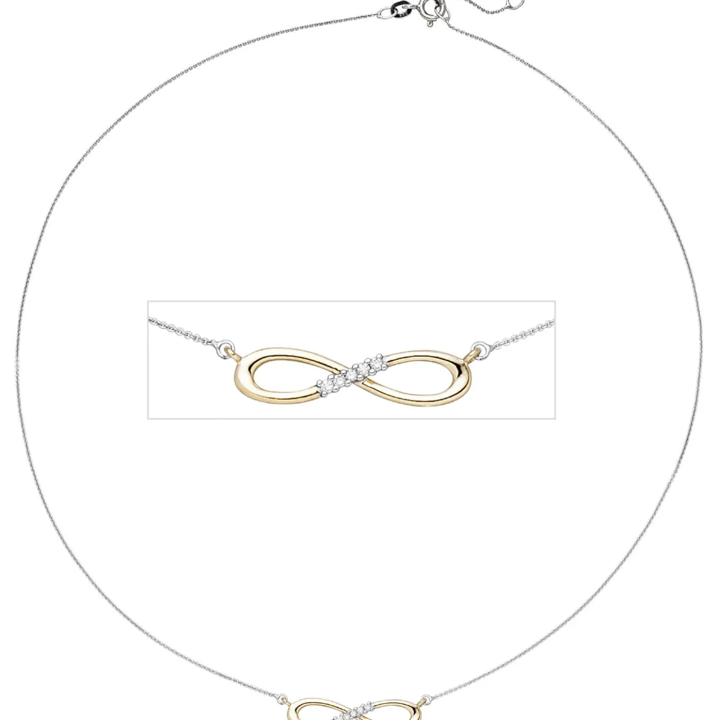 Collier Unendlichkeit Infinity Symbol 5 Diamanten 0.05Ct W/SI 585 Gold Halskette